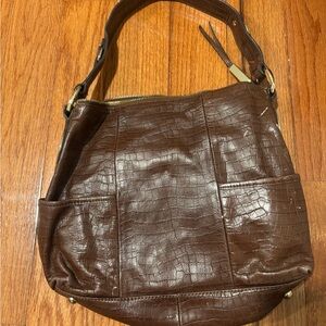 Markowsky Brown Crocodile-Patterned Shoulder Bag Leopard Interior